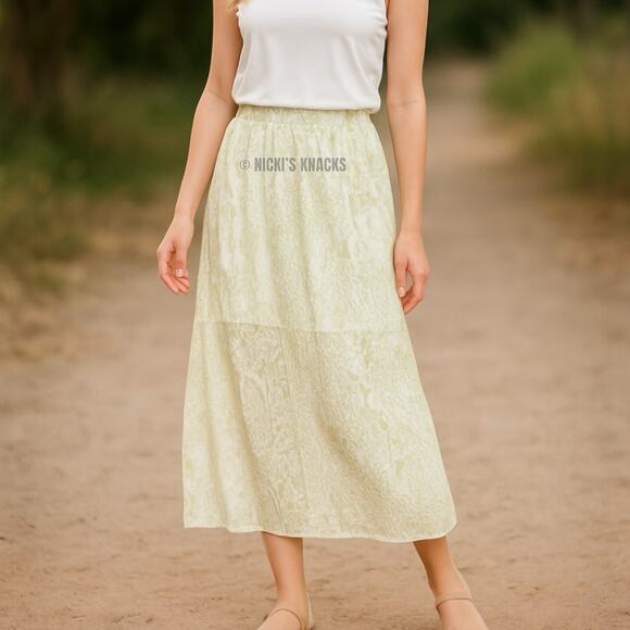 All Saints Clara Noche White Green Animal Print Sheer Midi Skirt Pull On Size 12 - Picture 1 of 11